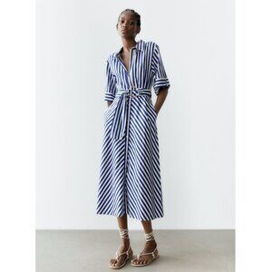 Zara Linen Blend Striped Midi Dress - XL